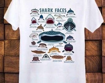 Shark Faces Sea Life Type Of Shark T Shirt Ideal Gift Present Unisex Men’s Ladies Top Tee T Shirt