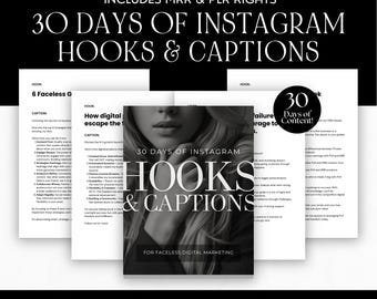 30 Days Instagram Hooks and Captions, MRR PLR Canva Template (Digital Download)