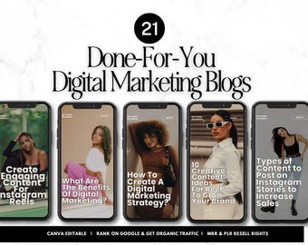 21 Done-For-You Marketing Blog Posts: Canva Templates (MRR & PLR)