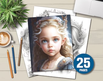 Libro da colorare delle principesse incantate, 25 pagine stampabili (PDF)