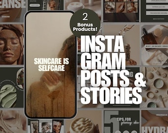 Kosmetyczka – szablony na Instagram: posty Canva o pielęgnacji skóry, pakiet PLR Beauty (pobieranie cyfrowe)