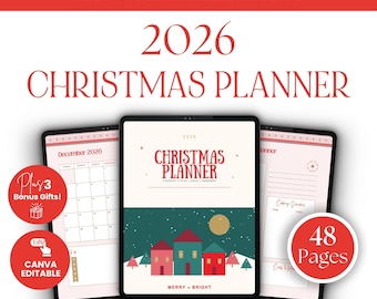 2026 Christmas Planner Canva Template, 48-Page Editable Holiday Organizer, PLR + Master Resell Rights
