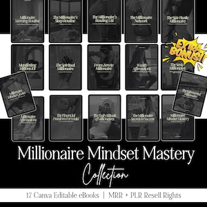 Millionaire Mindset eBook Bundle: 17 Canva PLR eBooks, MRR (Digital Download)