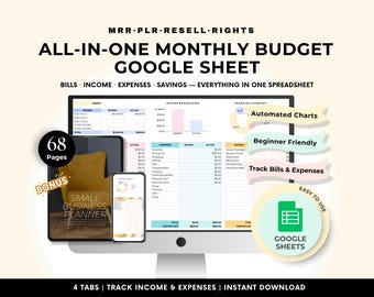 Monthly Budget Planner Google Sheets, MRR PLR Resell Rights, Budget Spreadsheet Template