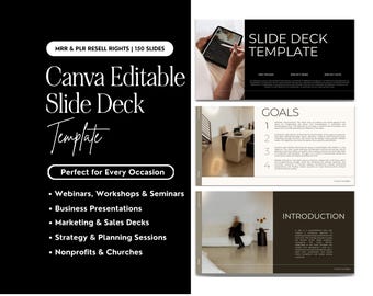 Canva Slide Deck Template, Editable Presentation Template with MRR & PLR + Bonus Pinterest Mastery Guide