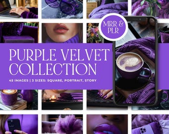 Purple Aesthetic Faceless Digital Marketing Stock Images, 45 Luxury Purple Velvet AI Photos for Social Media, PLR MRR Resell Rights