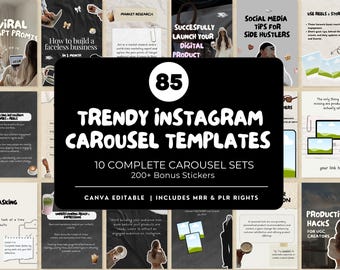 Faceless Instagram Carousel Templates: MRR & PLR Canva Social Media (Digital Download)