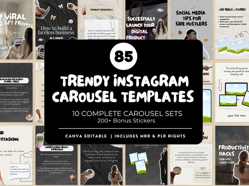 Faceless Instagram Carousel Templates: MRR & PLR Canva Social Media ...