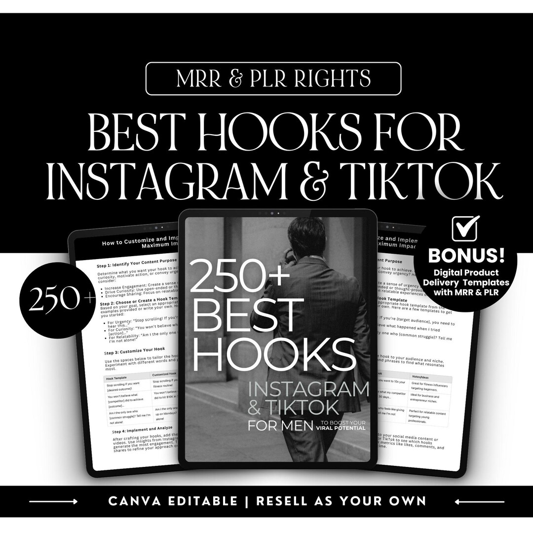 250+ Instagram & Tiktok Hooks for Men Canva Templates (PLR/MRR) Etsy