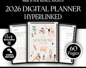 2026 Digitaler Planer mit Hyperlinks, MRR PLR Canva Vorlage