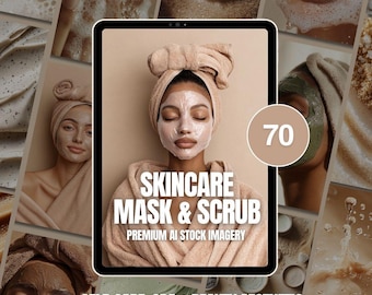 Skincare Mask & Scrub AI Stock Image Bundle, Beauty Social Media Templates (PLR and MRR)