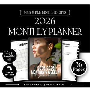 2026 Digitaler Planer - Monatlich und Wöchentlich, MRR und PLR Wiederverkaufsrechte (Canva Bearbeitbar)
