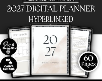2027 Digital Planner PLR MRR Template, Canva Editable, Hyperlinked Goal Planner, Master Resell Rights, Daily Weekly Monthly, Vision Board