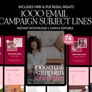 1000 Email Subject Lines: Canva Editable Templates (MRR & PLR)
