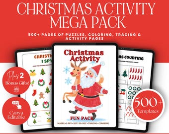 PLR Christmas, Kids Christmas Activity Bundle, 500+ Printable Pages, MRR Canva Template