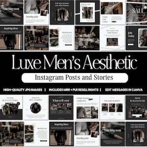 Produkt cyfrowy PLR, męskie szablony na Instagram PLR | Pakiet MRR Luxe Canva | Pakiet na Instagram dla mężczyzn | Prawa odsprzedaży | Gotowe treści