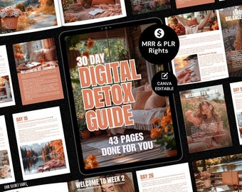 30 dagen digitale detox-gids: canva bewerkbaar e-boek (PLR en MRR)