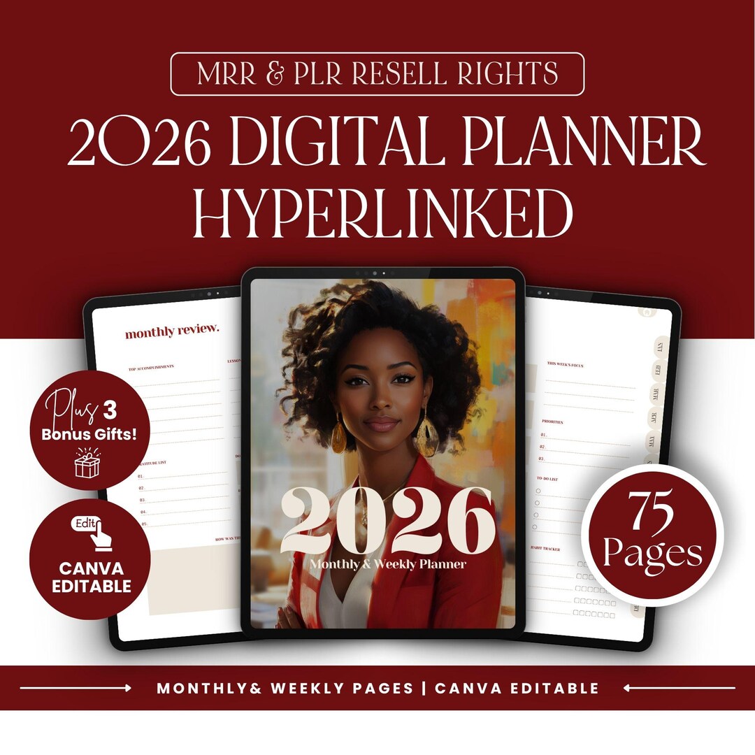 2026 Digital Planner, Canva Planner Template With PLR & MRR | Monthly ...