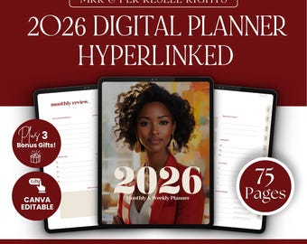 2026 Digital Planner, Canva Planner Template with PLR & MRR | Monthly + Weekly Printable