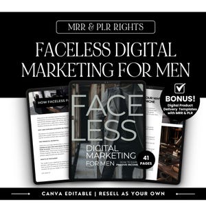 Done for you FACELESS Digital Marketing Guide For Men Master Resell Rights Canva Template Private Label Rights MRR & PLR Digital Products