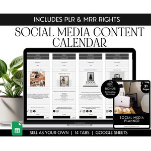 Plr Google Sheets Social Media Planner, Plr Social Media Content Calendar Template, Commercial Rights, Plr Digital Spreadsheet