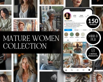 Mature Women AI Stock Photos | 150 Diverse Women Over 50 Lifestyle Images PLR MRR Resell Rights | Canva Bundle for Midlife Bloggers