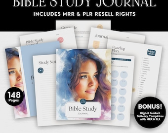 Diario de estudio bíblico digital PLR MRR: Plantilla editable de Canva