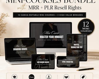 12 Mini Courses Master Resell Rights | MRR PLR Digital Marketing, Canva, Pinterest, Passive Income, Digital Product Mockups Included