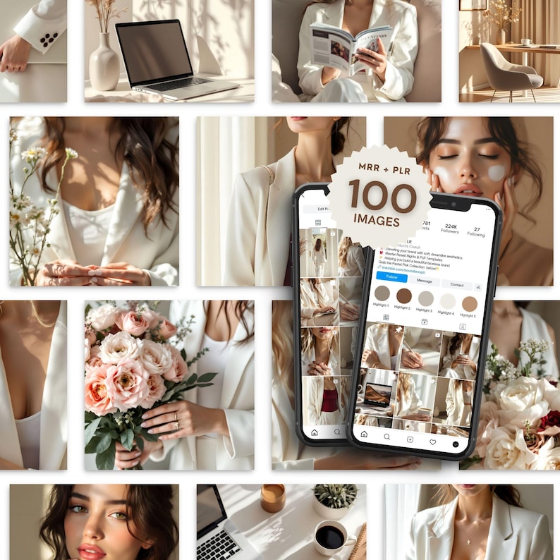 Luxury Feminine Branding Stock Photos | 100+ Neutral Canva Images | Faceless Marketing Content Bank | Square Story & Portrait Sizes