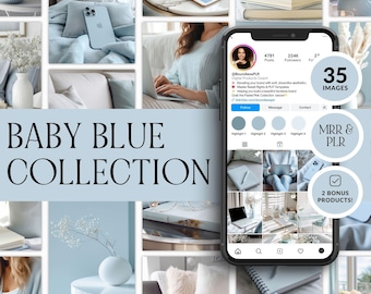 Baby Blue Cream AI Stock Images, Feminine Canva Bundle (MRR PLR)