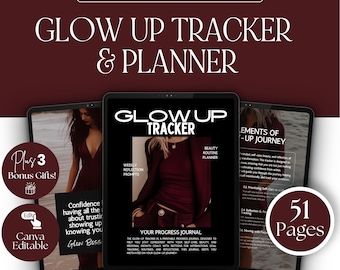 Glow Up Planner & Wellness Journal | Self Care Planner, Habit Tracker, Goal Setting + Self Improvement Printable | Soft Girl Era Download