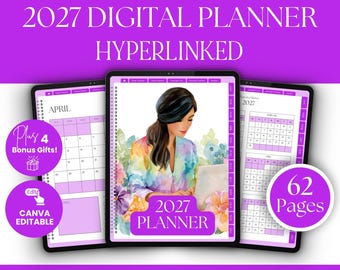 2027 Digital Planner, Printable Calendar Canva Template with PLR & Master Resell Rights