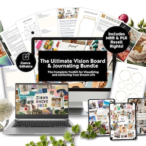 Tablero de visión Mrr, tablero de visión 2025 para manifestar la felicidad, tablero de estado de ánimo para mujeres, Plr, kit de tablero de visión, citas, palabras y afirmaciones
