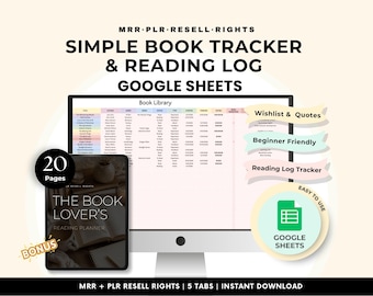 Book Tracker Google Sheets Spreadsheet | Reading Tracker & Reading Log | PLR MRR Resell Rights | Reading Journal Template | Digital Download