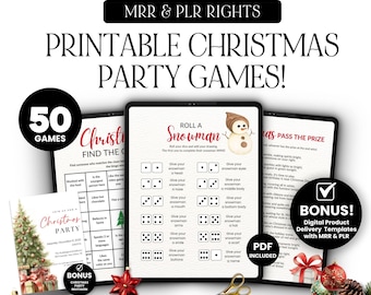 Christmas Party Games Bundle, Roll A Snowman, MRR PLR, Canva Editable (Digital Product)