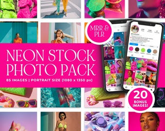 Neon Stock Photos, Editorial Branding Image Bundle, AI Beauty + Fashion + Lifestyle, Gen Z Aesthetic Photos, Faceless Marketing, MRR + PLR