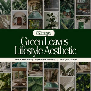 Green Leaves Lifestyle Aesthetic - 135 AI Stock Images with MRR & PLR Rights, Plr Images and Stock Photos | Social Media Plant Photography