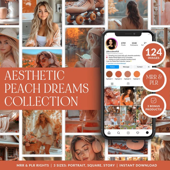 Peach AI Stock Images Bundle | Instagram Content, PLR MRR Rights