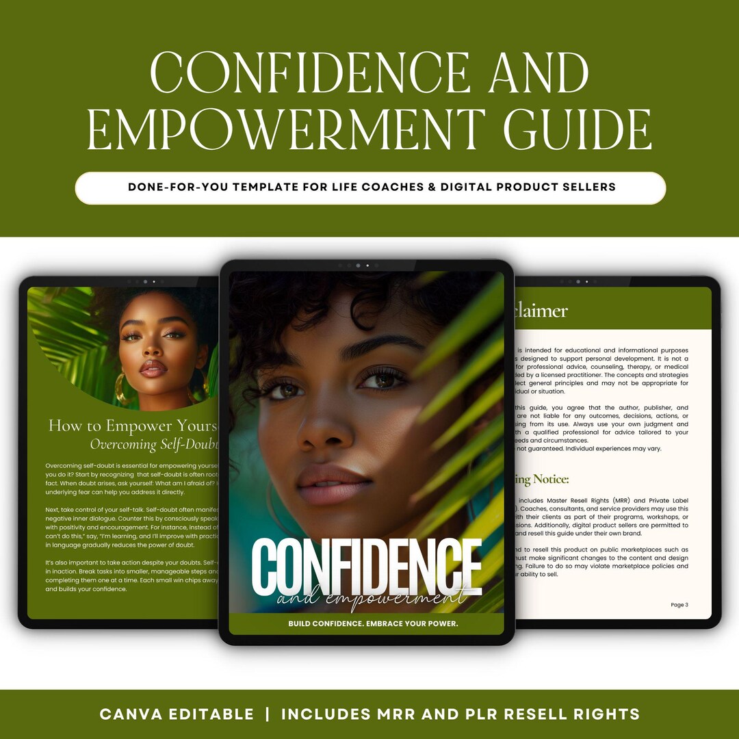 Confidence & Empowerment Coaching Workbook: Canva Editable PLR/MRR ...