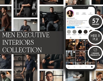 57 Men's Executive Home Office AI Images | Masculine Stock Photos, Work From Home, MRR PLR Resell Rights, Digital Download