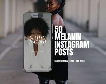 Canva Instagram Templates, 50 Melanin IG Post & Story Templates, 3 Sizes, PLR Digital Products, Master Resell Rights, Black Woman Quotes