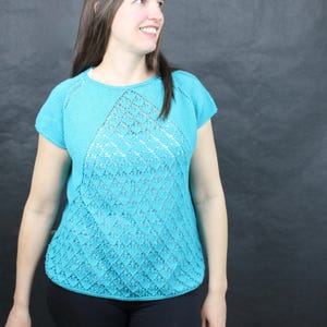 Lacy Cotton Knit Top - Ladies Summer Tee Knitting Pattern - High Tide - PDF Digital Download
