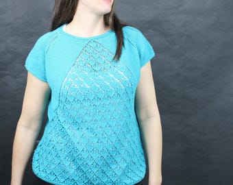 Lacy Cotton Knit Top - Ladies Summer Tee Knitting Pattern - High Tide - PDF Digital Download