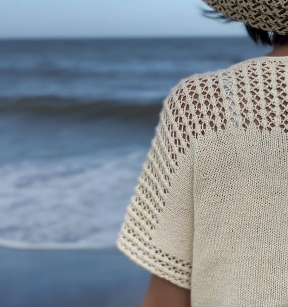 Stylish Cotton Top Pattern - Ladies Summer Tee Knitting Pattern - Breezy Lace Top - Sailing Key Largo - PDF Digital Download