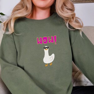 Wow! Goose Sweatshirt, Silly Goose, Cute Retro Sweater, Fun Goofy Gift for Friend Animal Lover Tee, Unisex Cotton Heavy Shirt