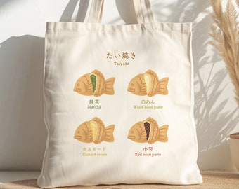 Taiyaki Tote Bag, Japanese Food Tote, Unique Tokyo Gift, Kawaii Reusable Bag, Asian Street Food Cotton Tote, Asian Pancake Bag, Shopping Bag