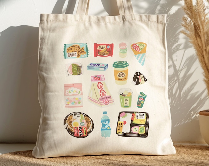 Sac fourre-tout cuisine japonaise, Konbini, Conveni, cadeau Tokyo Japon, cadeau pour gourmets, joli fourre-tout Harajuku Kawaii, shopper authentique, sac fourre-tout en coton