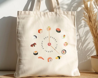 Bolsa de tela "Sushi en punto": un regalo único de Tokio, bolsa de tela de algodón con comida japonesa