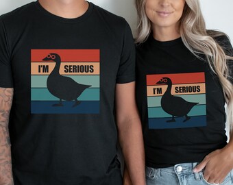 Serious Goose Duck Shirt, Silly Goose Tee, Silly Duck Shirt, Vintage Retro Shirt, Gift for him, Minimalist Shirt, Unisex, Animal Lover Shirt