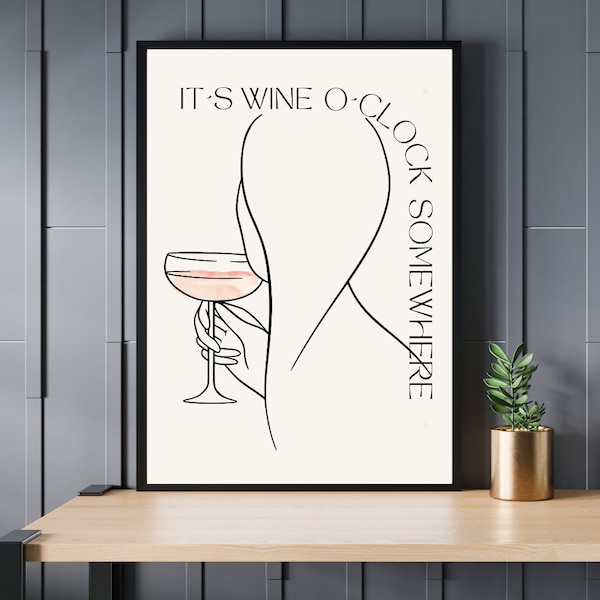 Wine O Clock Modern Wine Print Wine Wall Art Wine Lover Gift Wine Bar Art Wine Wall Decor Alcohol Poster Wine Sign Drinking Quote Print